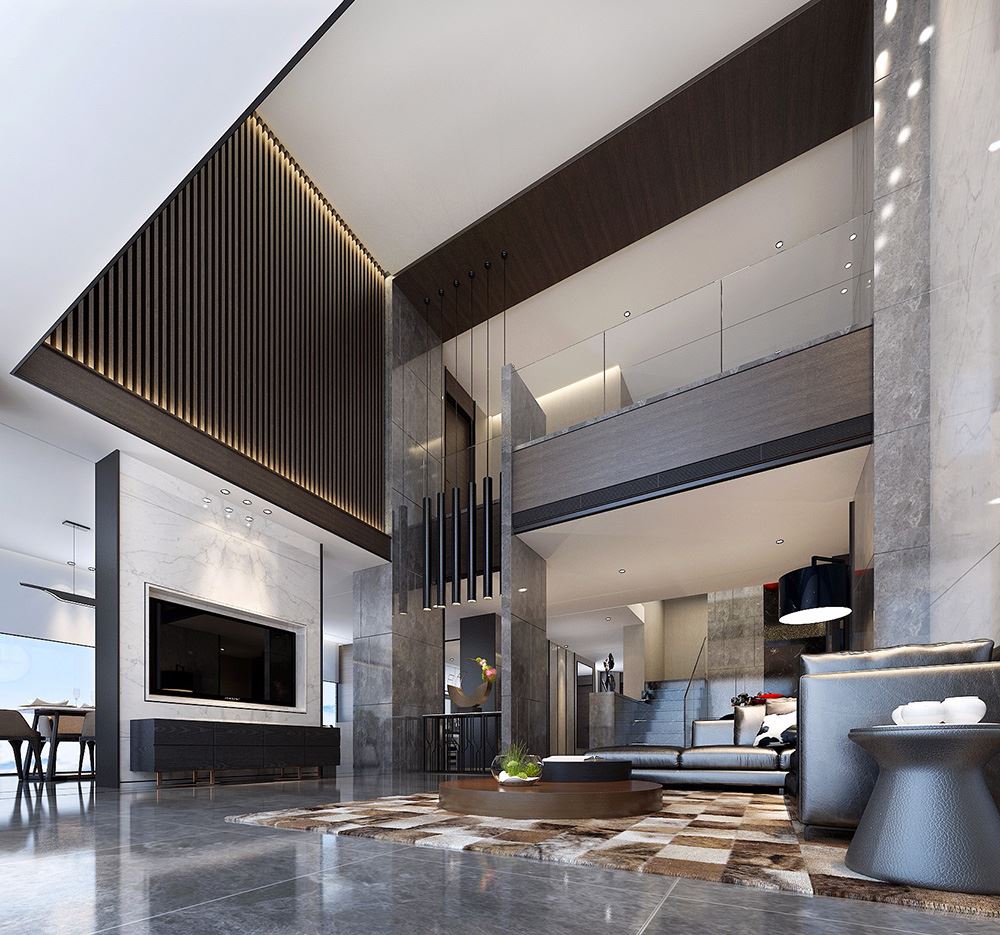 黑白灰现代简约风格室内装修效果图-青岛天湖郦都别墅420平米